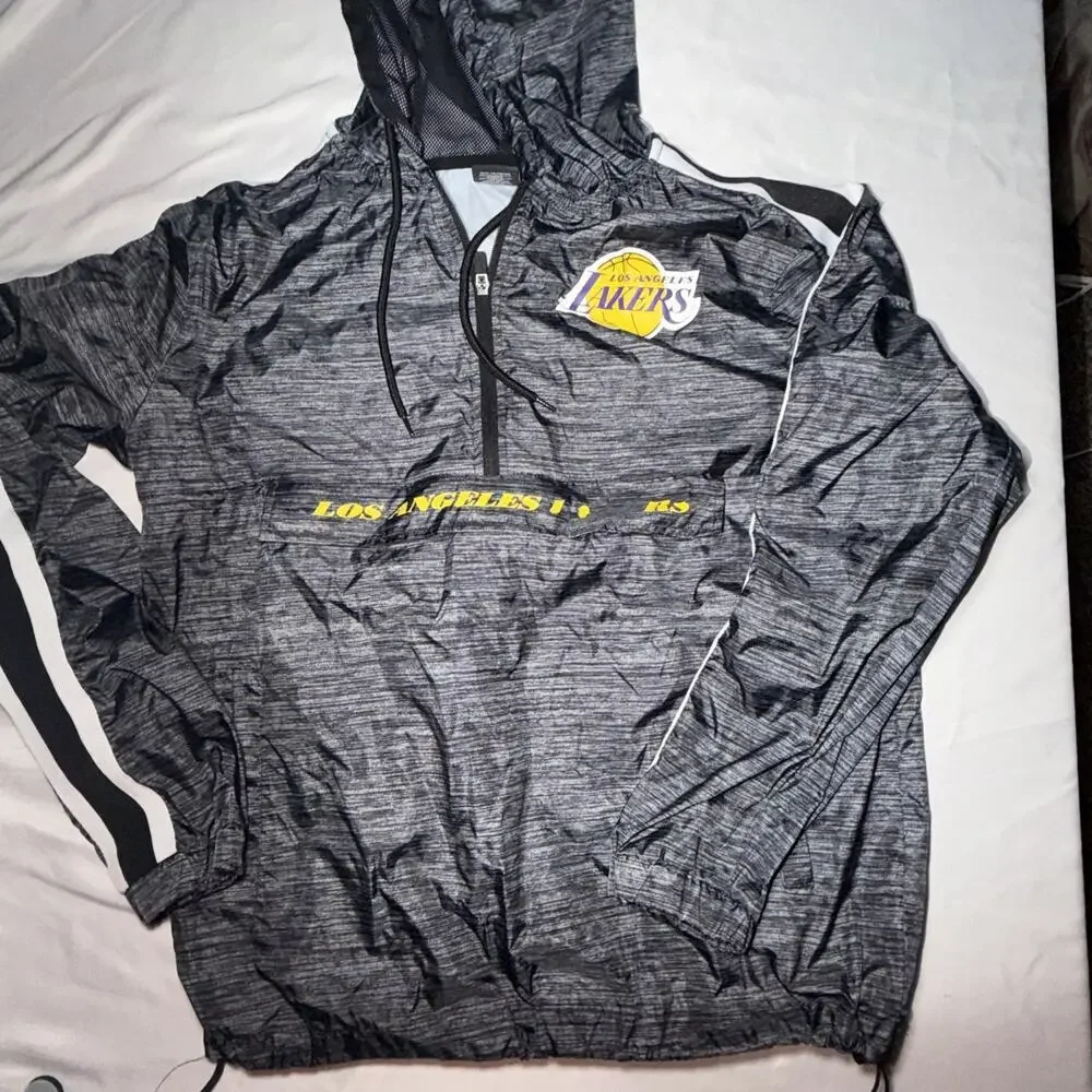 NBA Los Angeles Lakers Hooded Windbreaker Jacket Mens Small Gray Athletic